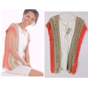 Chico’s Gloria Color Block Open Knit Crochet Sweater Size XL/16